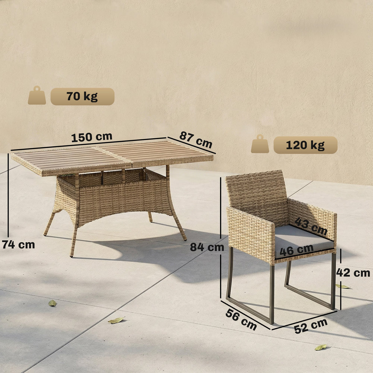 7-Piece Dark Grey Rattan Dining Set with WPC Table, 6 Chairs & Cushions — product view 5