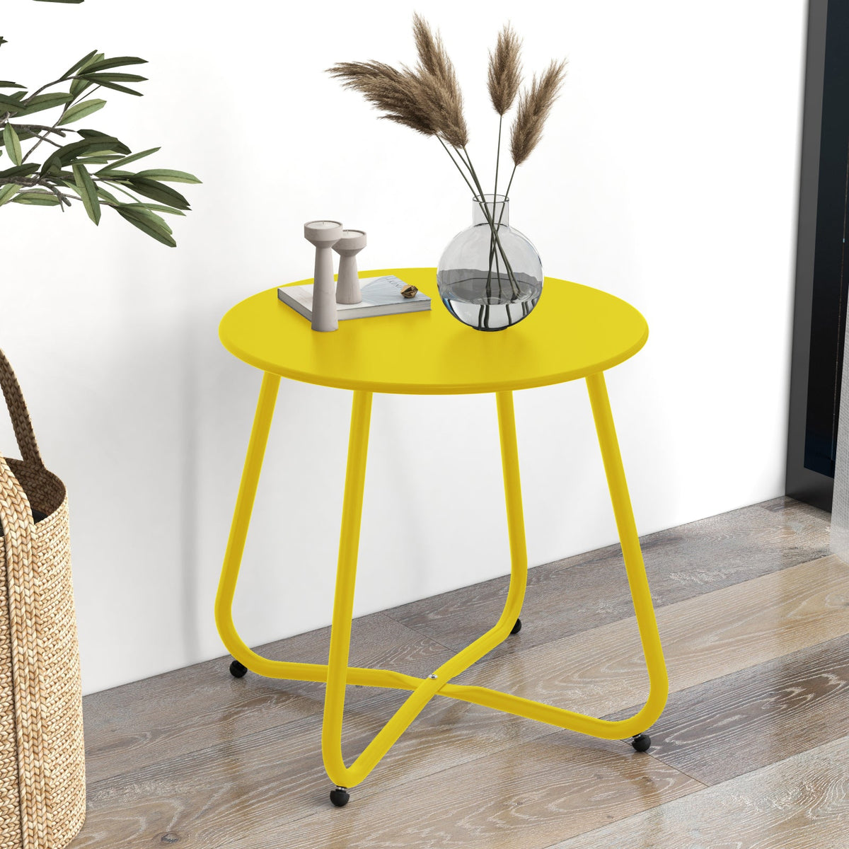 LOUNGE YARD Steel Patio Side Table, Weather Resistant Outdoor Round End Table — product view 2