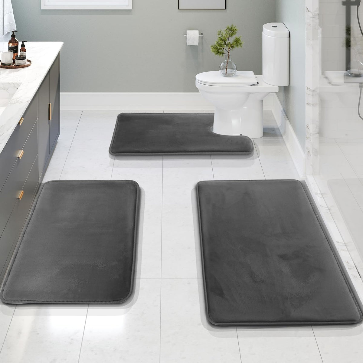 LoungeYard | VelvaLuxe 3-piece Memoryfoam Bath Mat Set – Non-slip, Absorbent and Washable — product view 7