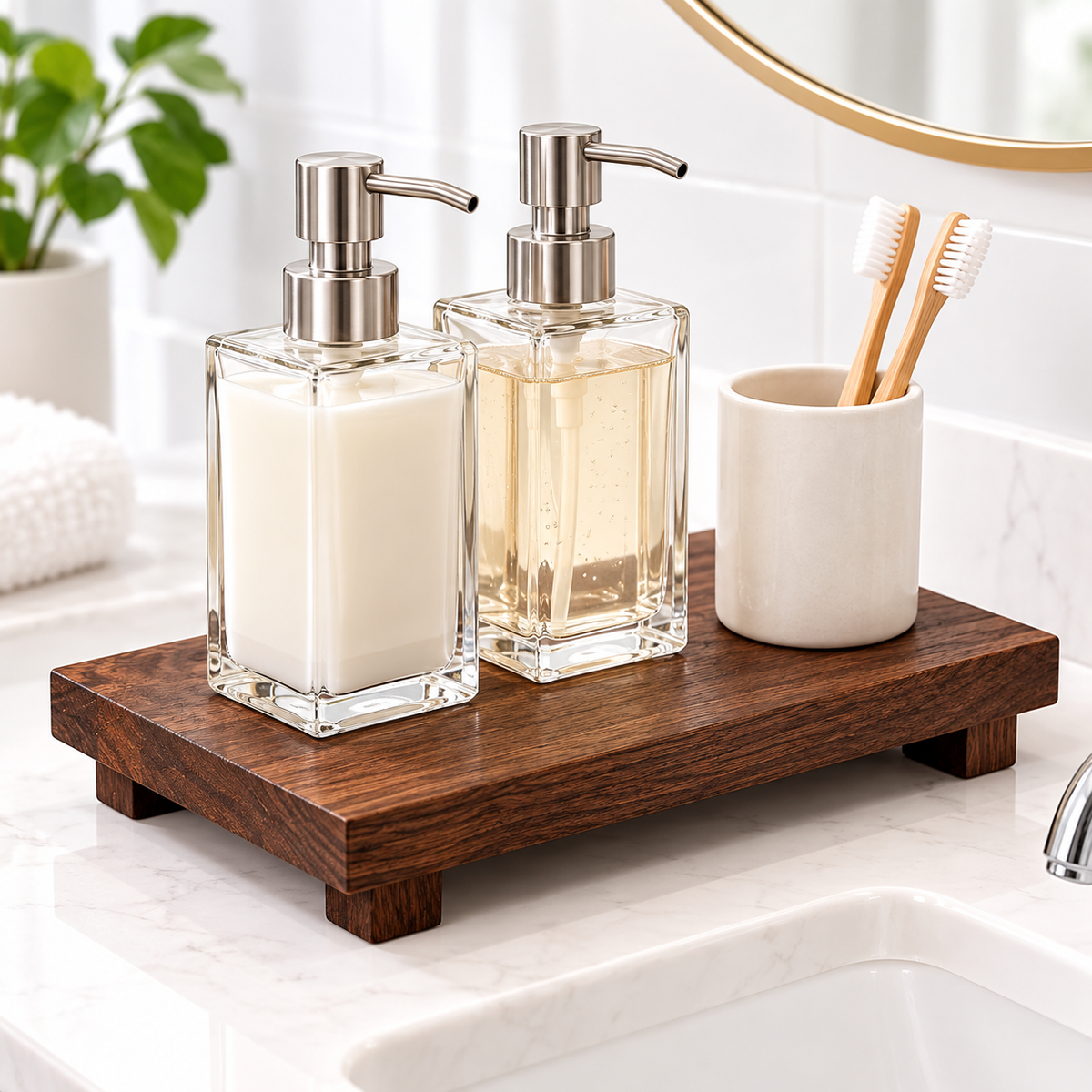 Elevated Solid Wood Bathroom Counter Tray Riser LoungeYard — product view 2