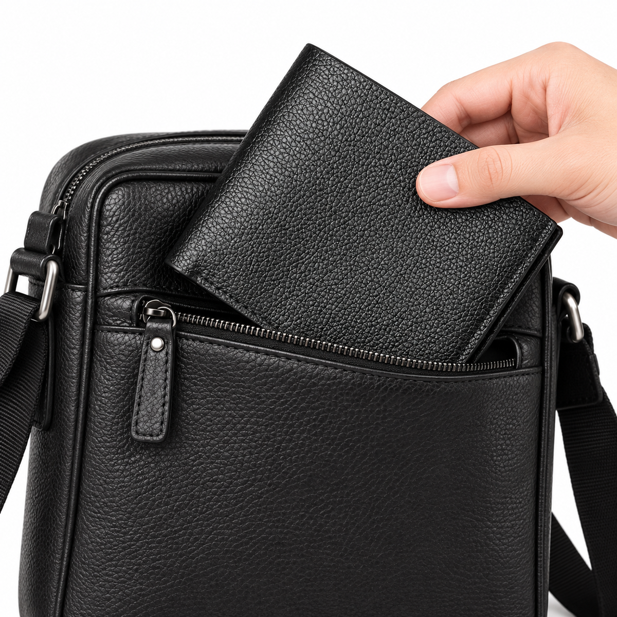 Slim Pebbled Leather Bifold Wallet with RFID Blocking LoungeYard — product view 1