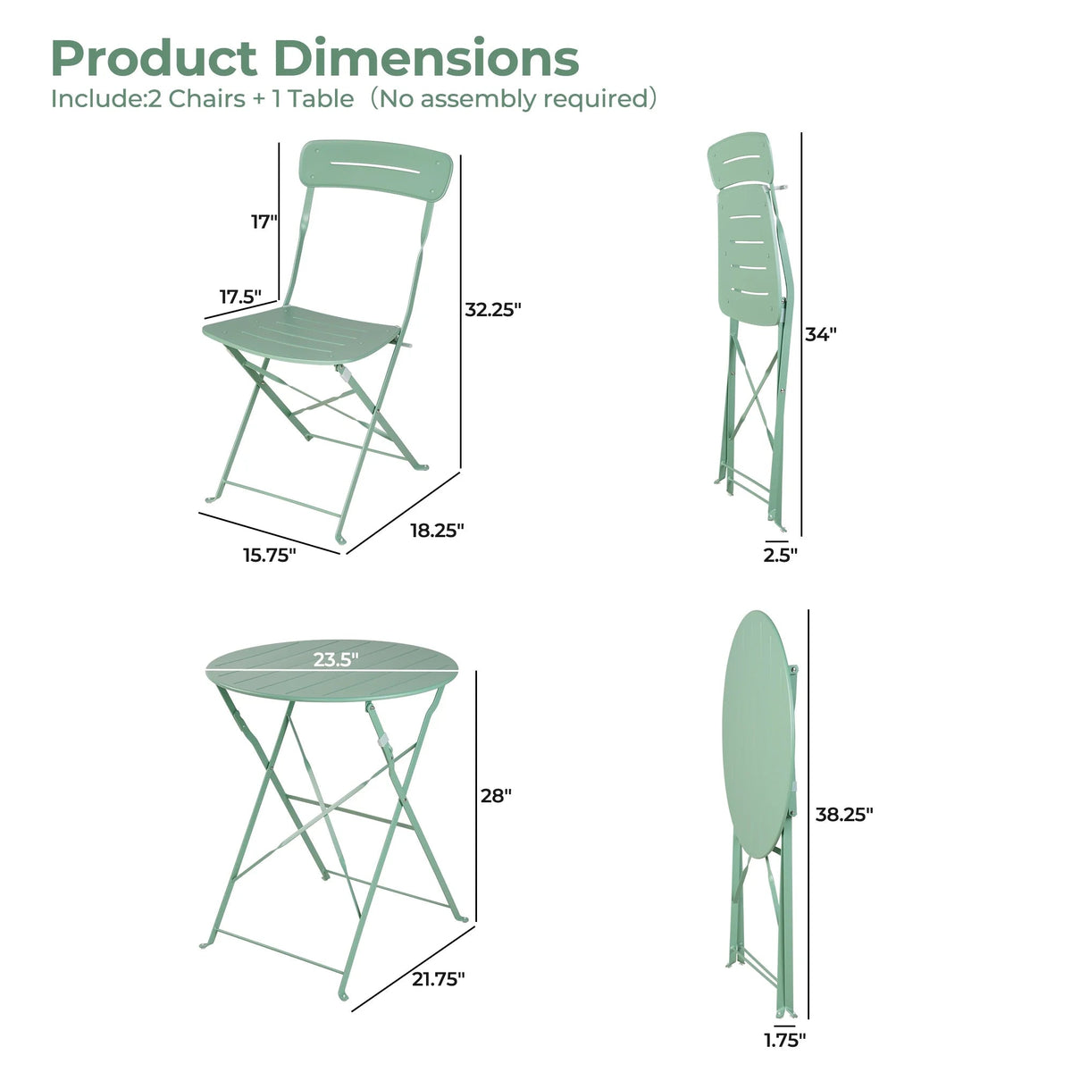 LOUNGE YARD 3-Piece Foldable Bistro Set with Round Table - All-Weather Steel Frame — product view 4