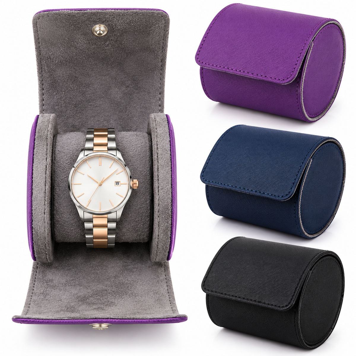Compact Leatherette Travel Watch Roll with Suede Lining LoungeYard — product view 1