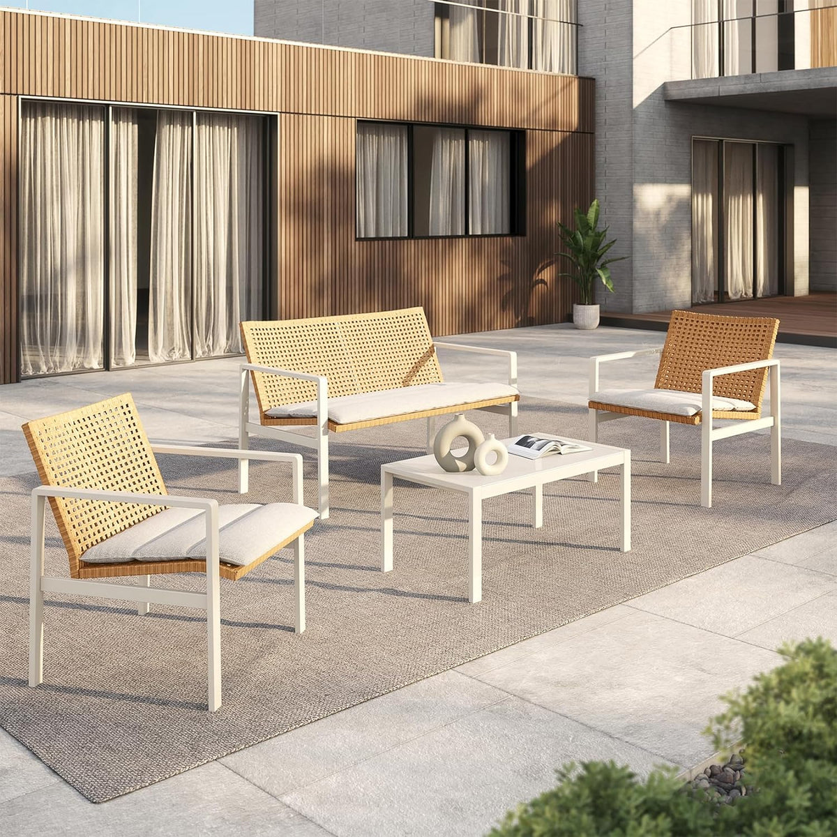 LOUNGE YARD 4-Seat Conversation Sofa Set, Spring Wicker Outdoor Patio Furniture with Coffee Table — product view 1