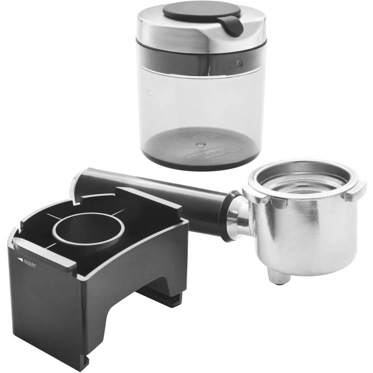 Conical Burr Grinder with Portafilter Attachment, Silver — product view 4