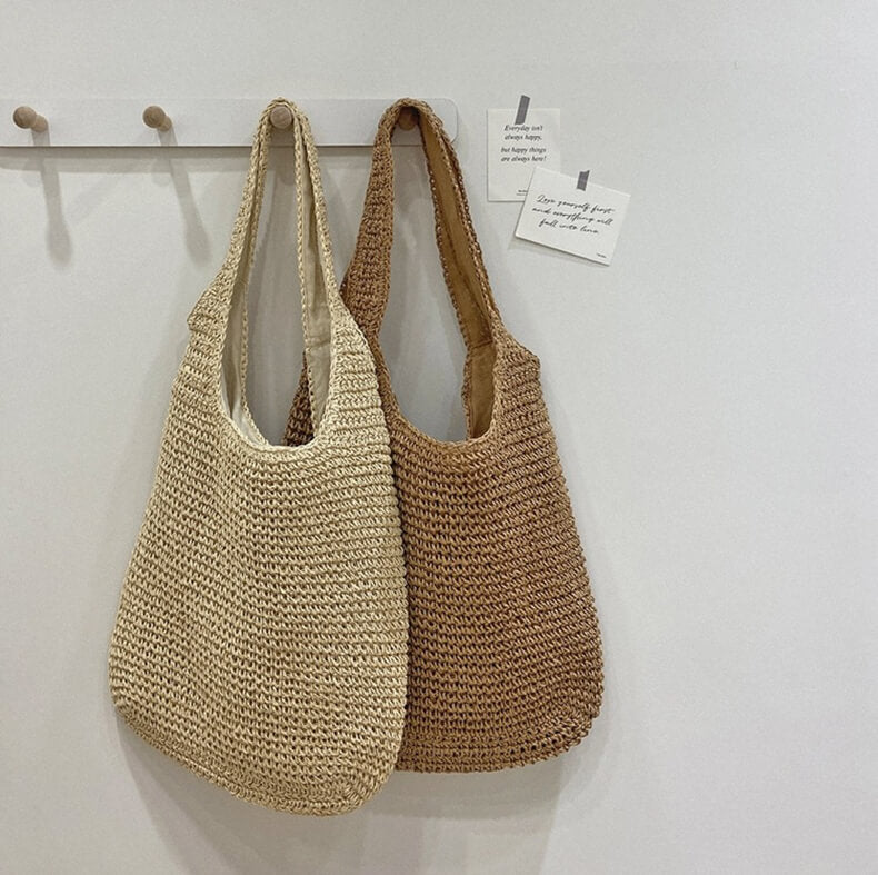LoungeYard | Women Straw Tote Bag Beige One Size Bohemian Beach Bag — product view 4