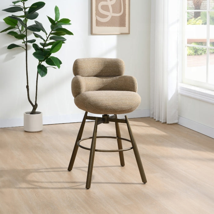 Jena Taupe Chenille & Walnut Counter Height Swivel Chair – DN03808 — product view 1