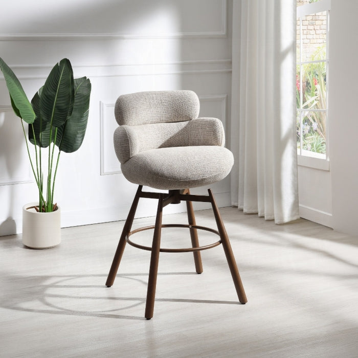 Jena Beige Chenille & Walnut Counter Height Swivel Chair – DN03809 — product view 1