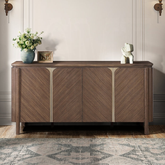 Acme Ouida Walnut Finish Wood Gold Trim Dining Buffet Server Sideboard Cabinet – DN06994 — product view 1