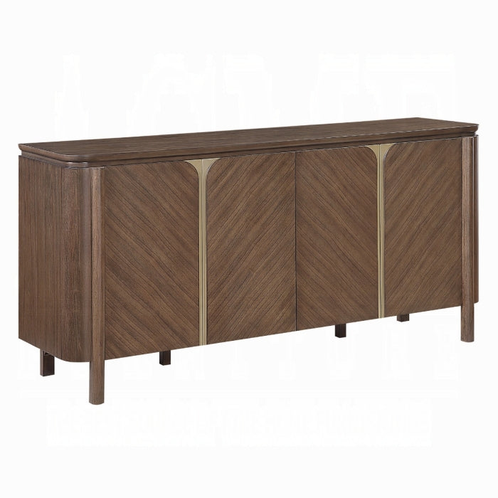 Acme Ouida Walnut Finish Wood Gold Trim Dining Buffet Server Sideboard Cabinet – DN06994 — product view 2