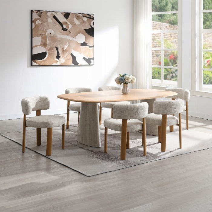 Ogin Light Oak & Travertine 87" 7-Piece Dining Table Set – DN07070-7PC — product view 1