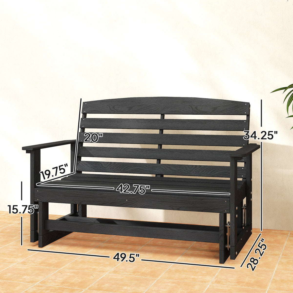 2-Person Patio Double Swing Rocking Chair Loveseat w/ Slatted HDPE Frame, Distressed Black — product view 5