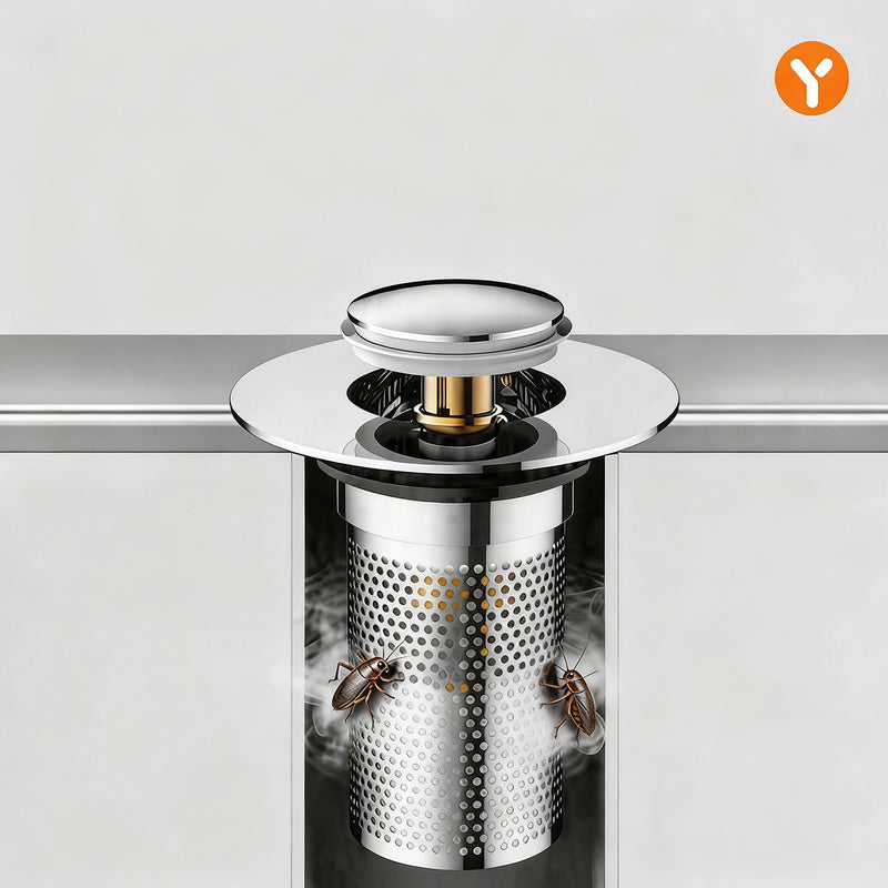 Push-button drain valve for sink, copper-plastic — product view 2