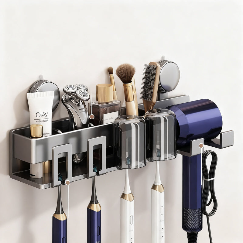 Suction cup toothbrush and hair dryer holder, wall-mounted — product view 3