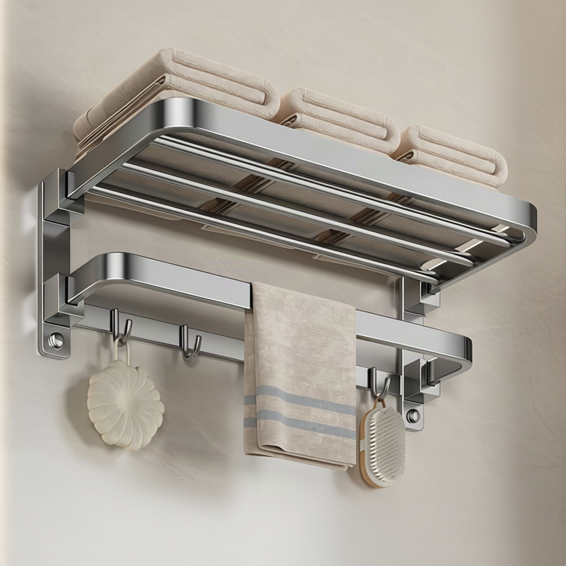 Stainless steel towel holder, wall-mounted, foldable — product view 3