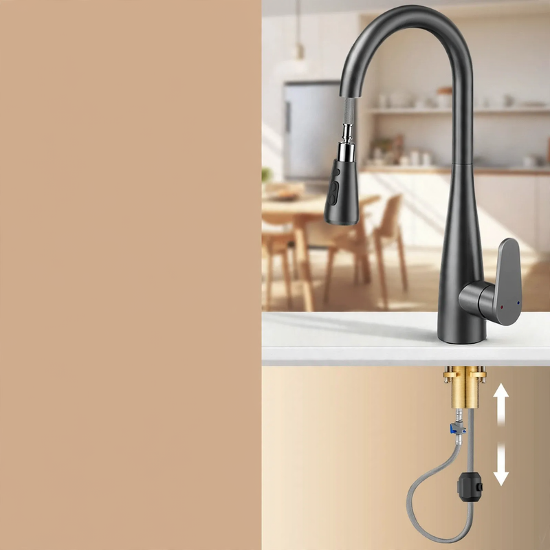 Kitchen faucet with retractable spout, cold and hot water — product view 3