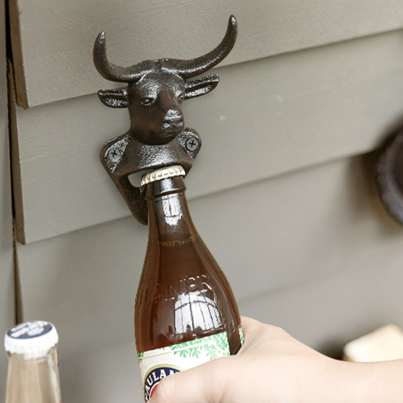 Wall bottle opener, iron, animal head design — product view 2