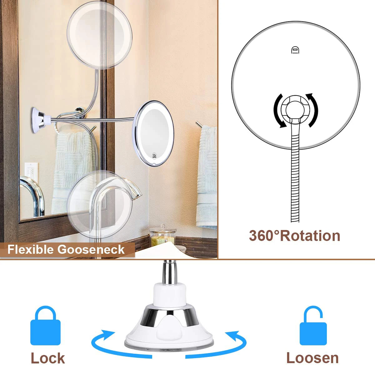 LoungeYard | Flexible Gooseneck Makeup Vanity Mirror — product view 4