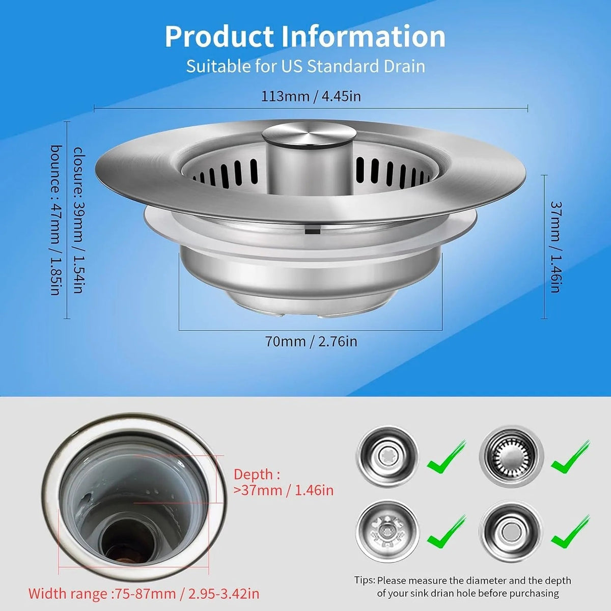LoungeYard | Stainless Steel Pop-Up No-Odor Drain Filter — product view 6