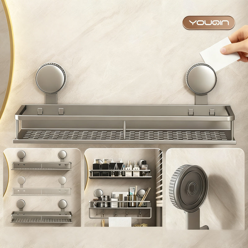 Suction Cup Wall Shelf Bathroom, Space Aluminum — product view 2
