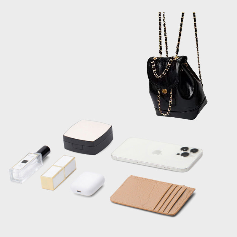 Compact backpack made of PU with chain decoration — product view 2