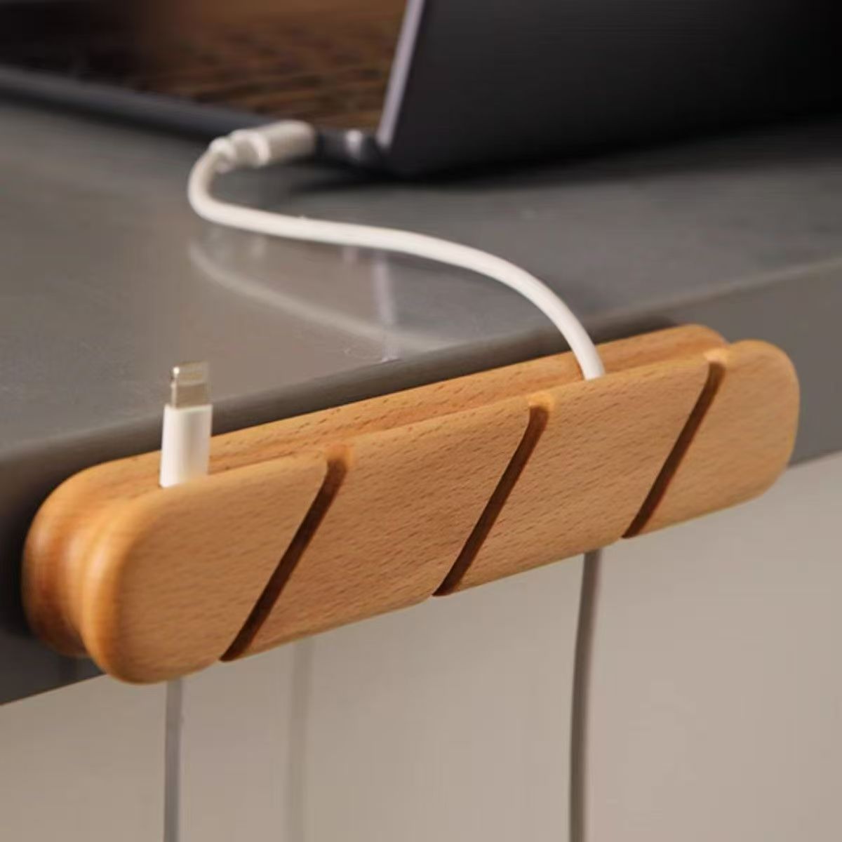 Wood cable organizer with slots — product view 1