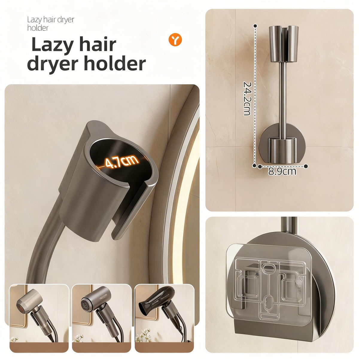 Wall mount for hair dryer, ABS, without drilling — product view 5