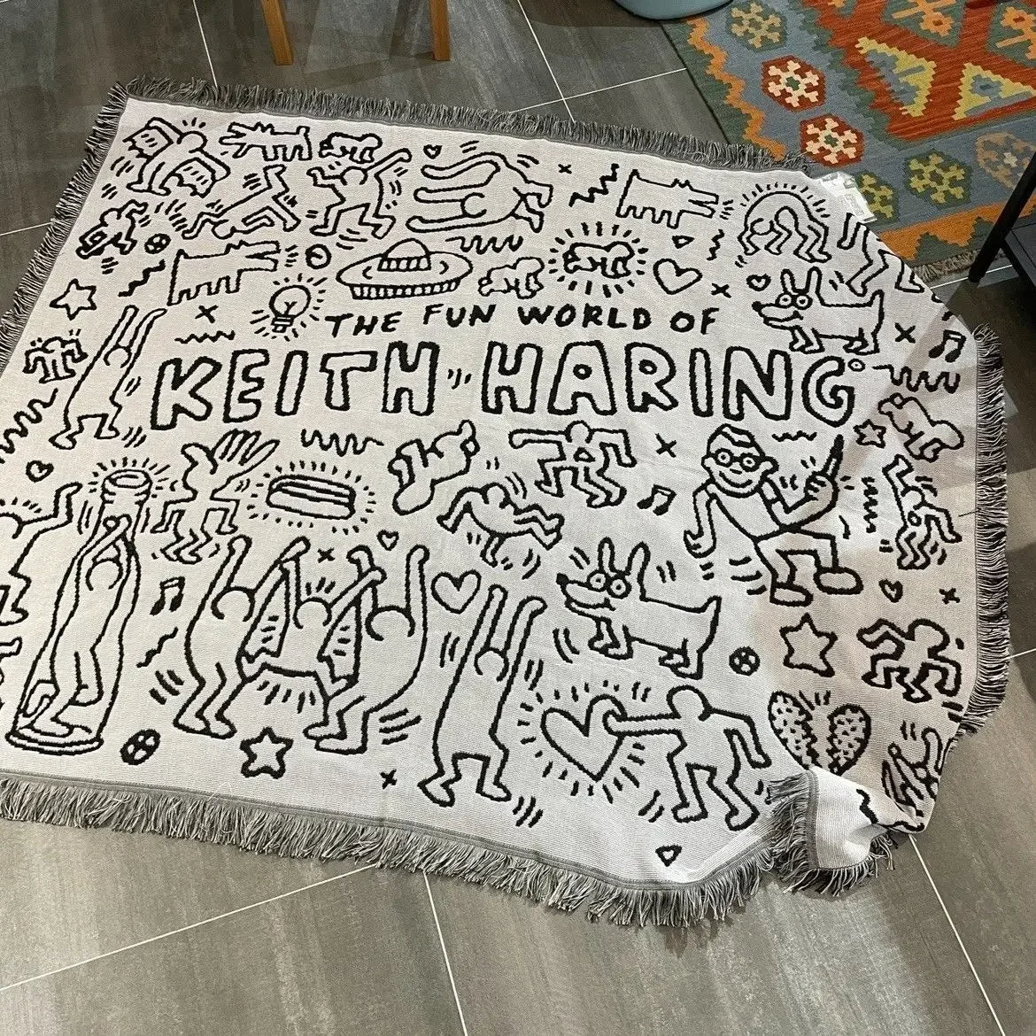 Keith Haring Puzzle Throw Blanket with Jacquard Pattern — product view 6