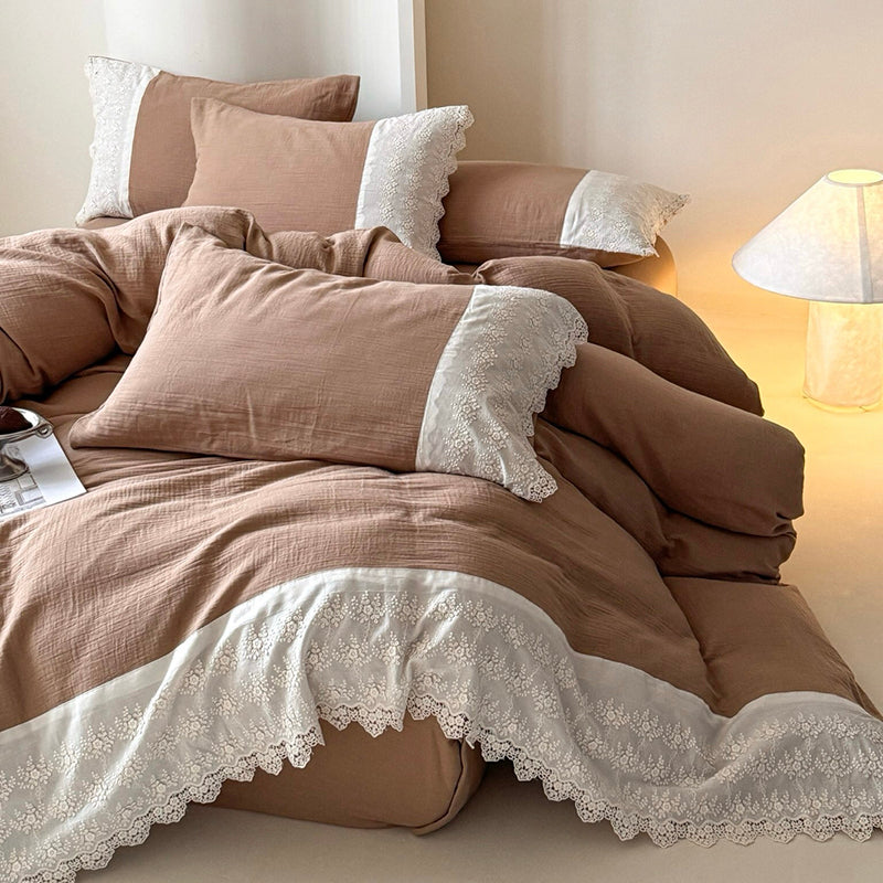 Cotton bedding set with lace, 4-piece — product view 5