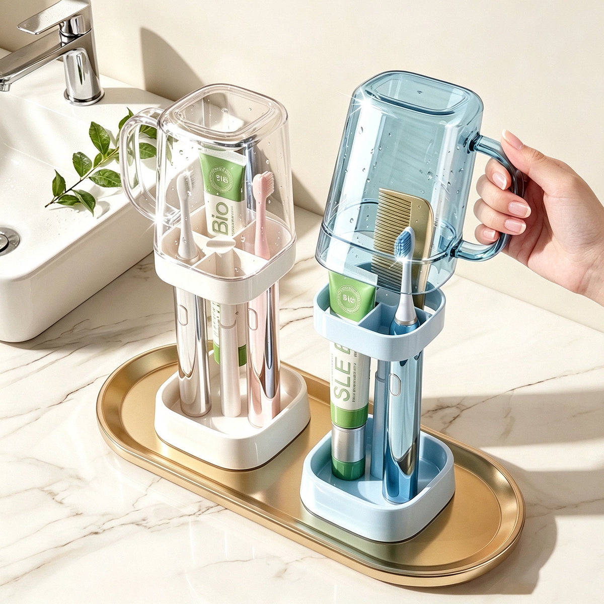 Toothbrush holder with adjustable height, modern design — product view 1