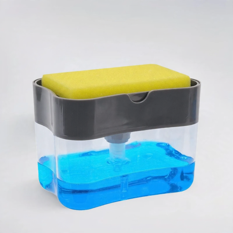 Dish soap dispenser with sponge holder — product view 1