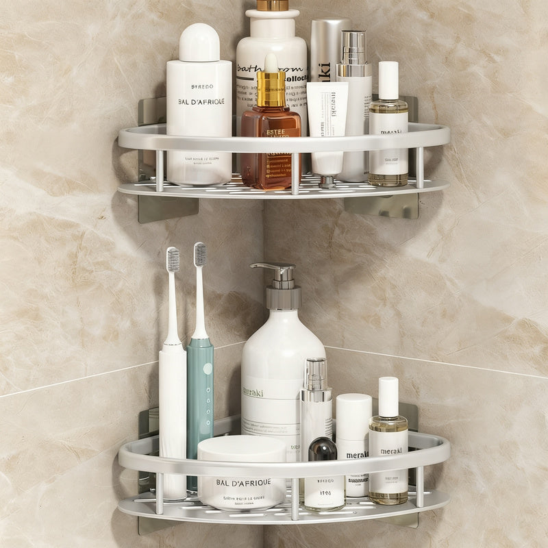Wall shelf bathroom, triangular, no drilling, aluminum — product view 2