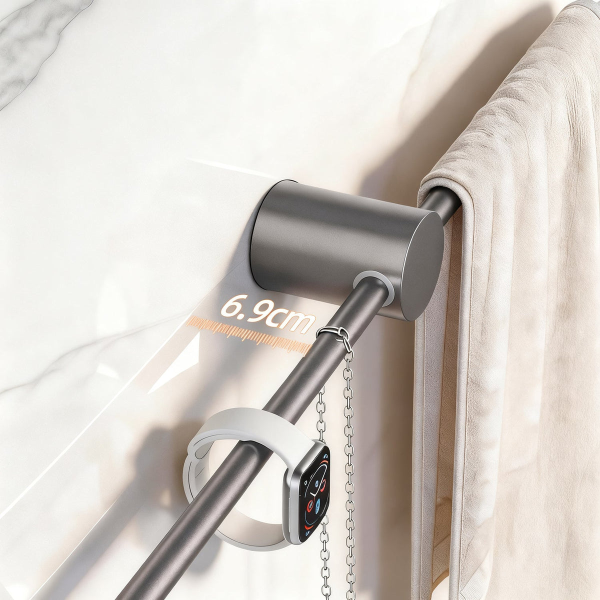 Retractable Aluminum Towel Bar, Gray — product view 2