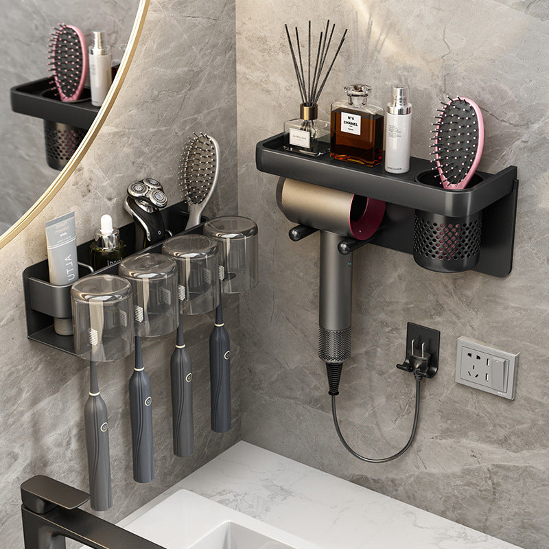 Hairdryer wall holder with toothbrush shelf — product view 1