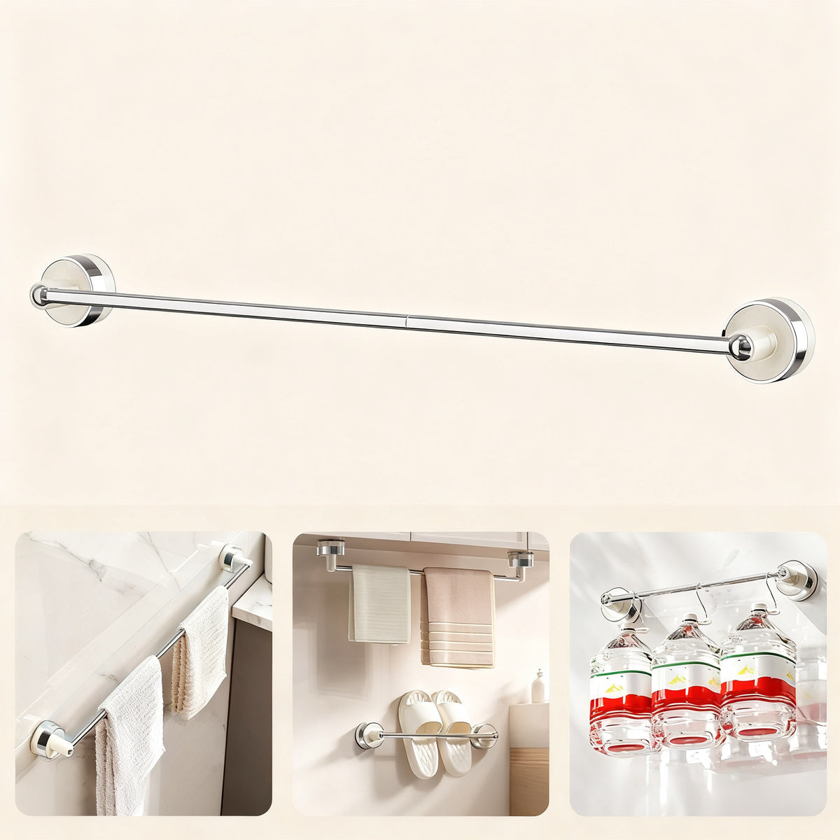 Telescopic suction cup towel bar for bathroom — product view 6