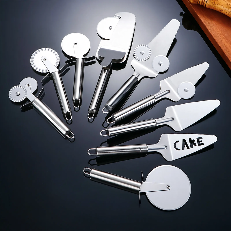 Pizza cutter and cake server made of stainless steel — product view 1