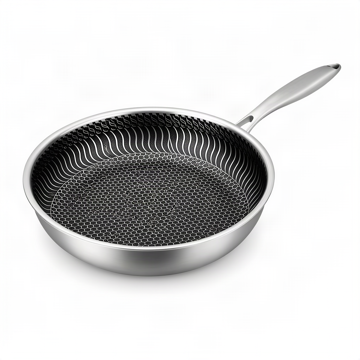 Stainless steel frying pan with glass lid — product view 6