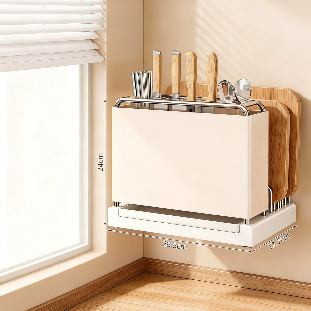 Multifunctional kitchen shelf with knife holder and draining tray — product view 5