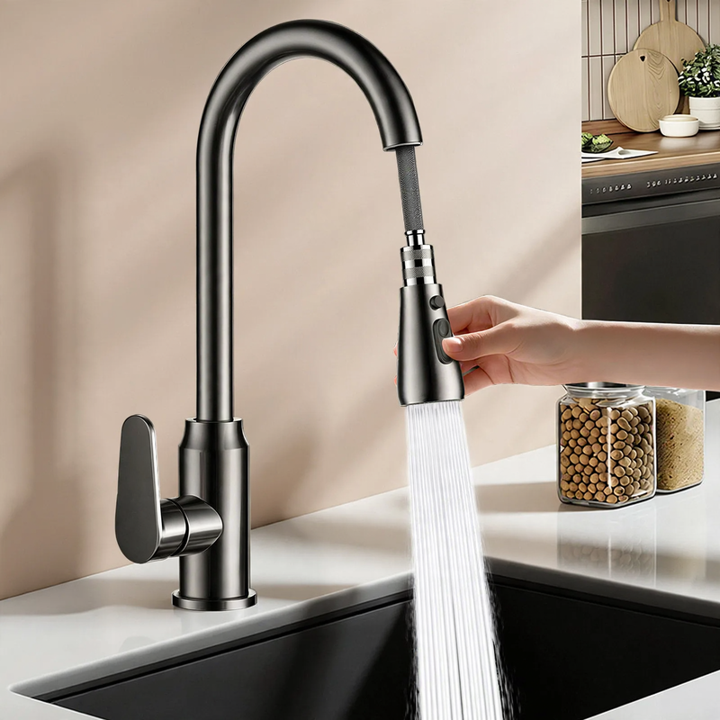 Kitchen faucet with retractable spout, cold and hot water — product view 1