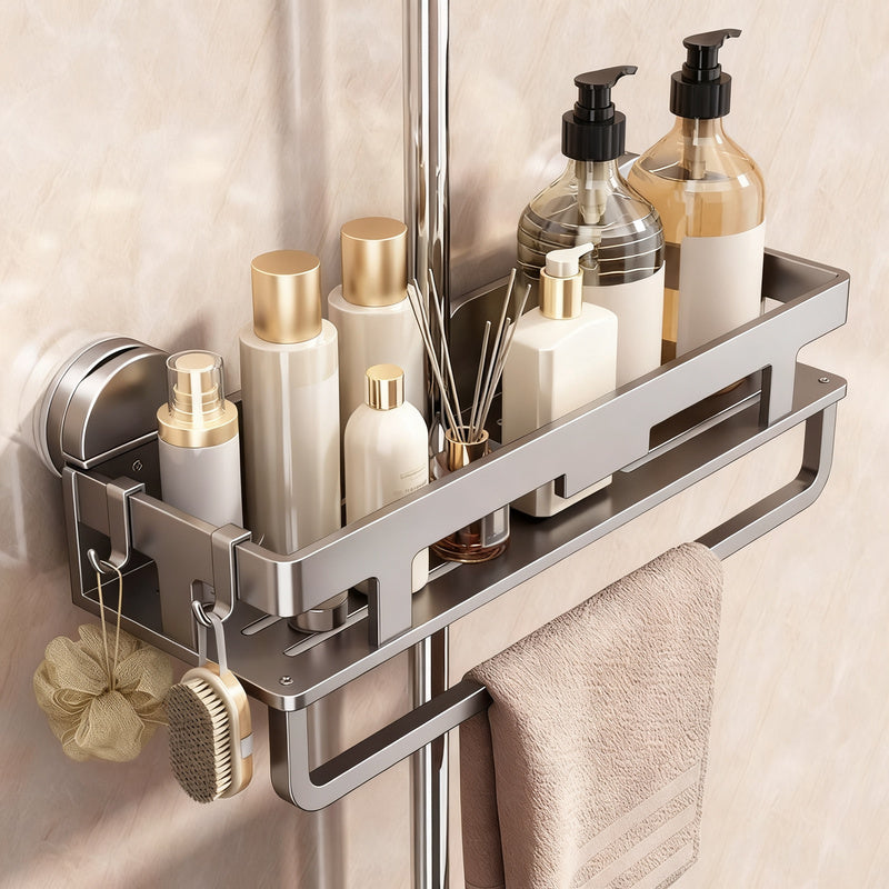 Shower shelf with suction cup or wall mounting — product view 1