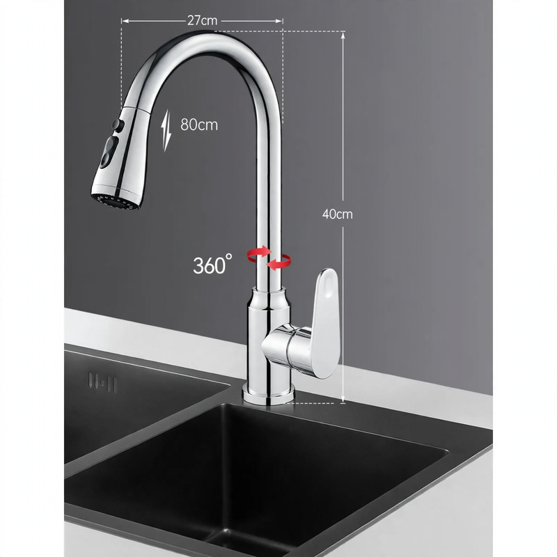 Kitchen faucet with retractable spout, cold and hot water — product view 7