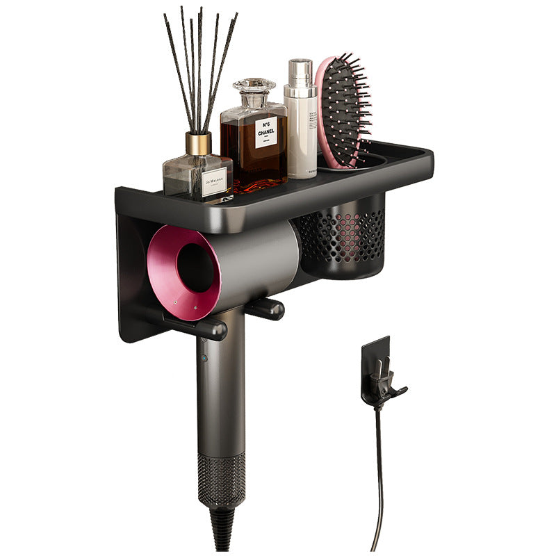 Hairdryer wall holder with toothbrush shelf — product view 3