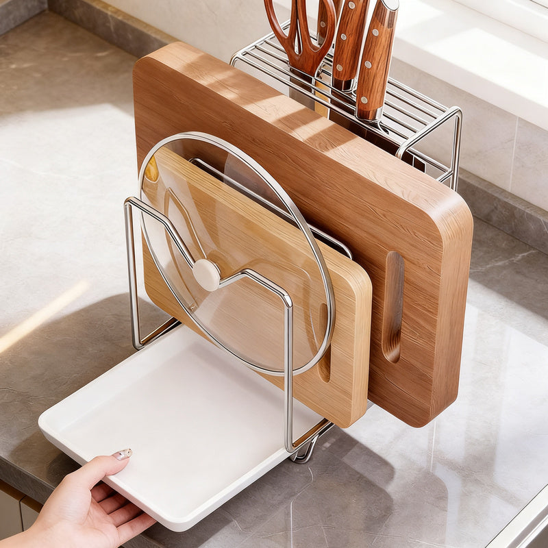 Multifunctional knife block set with catch tray — product view 3