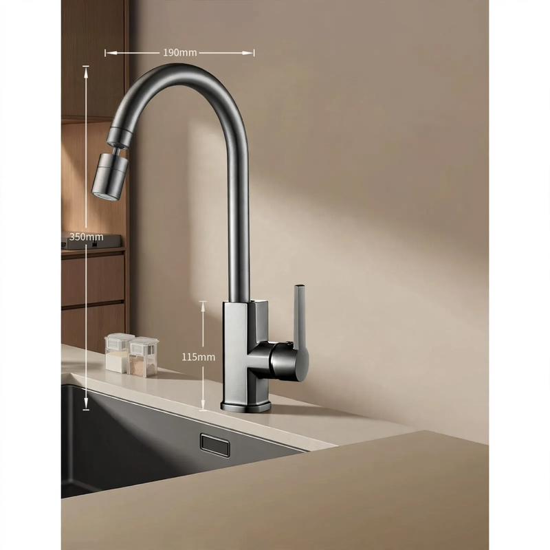 Kitchen faucet with splash guard, swivel, model S-10804 — product view 7