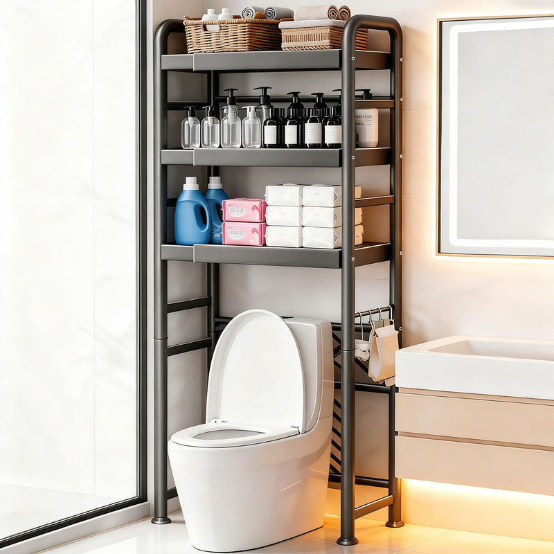 Toilet shelf, extendable, 1–3 levels, steel frame — product view 1