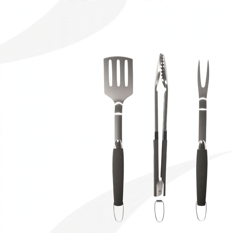 3-piece stainless steel grill tool set — product view 1