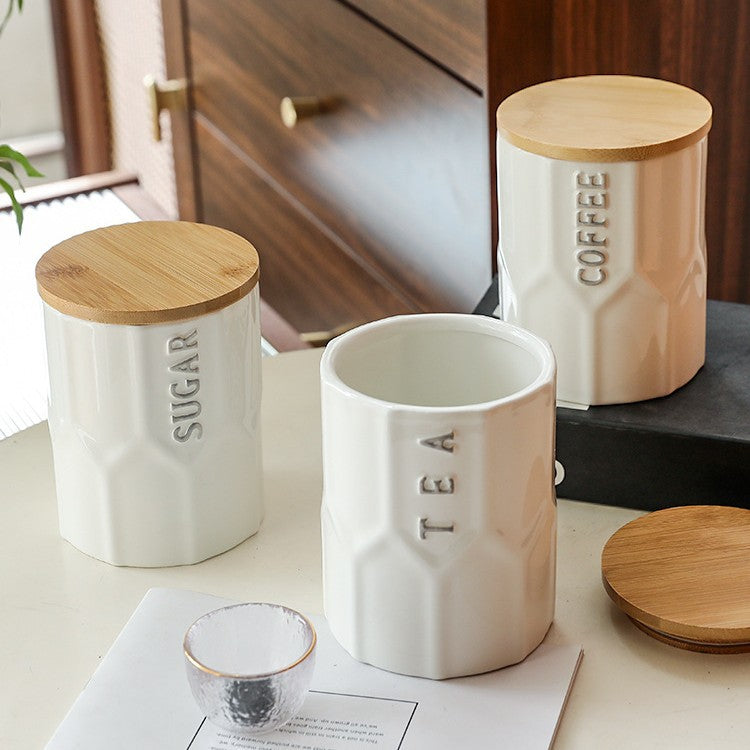 Ceramic storage jar with lid, modern design — product view 1