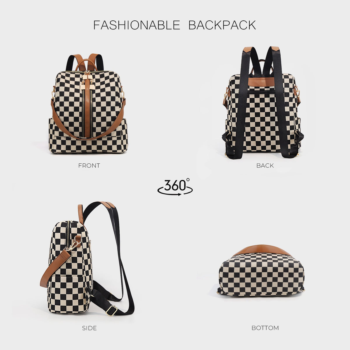 Women's Backpack, Canvas, Checkerboard Pattern — product view 2