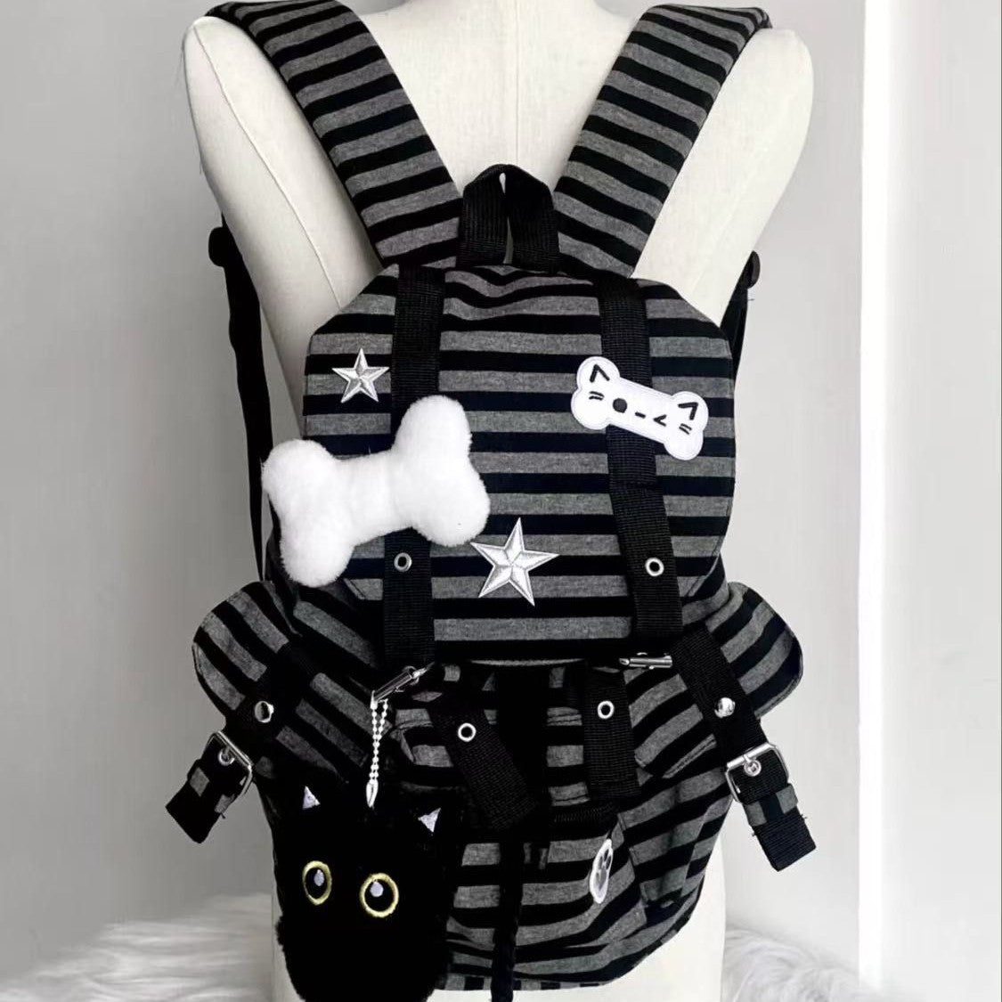 Cotton backpack with striped pattern — product view 1