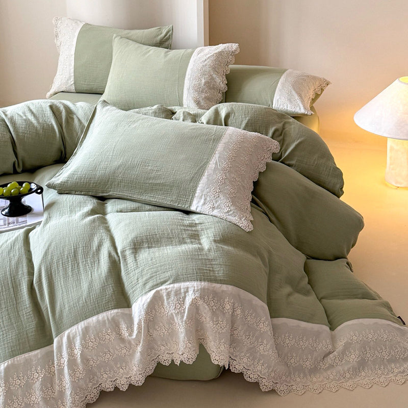 Cotton bedding set with lace, 4-piece — product view 2